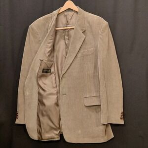 Monsieur Adolfo Mens Tan Corduroy Blazer Sport Coat 44R Cotton Two Button Khaki